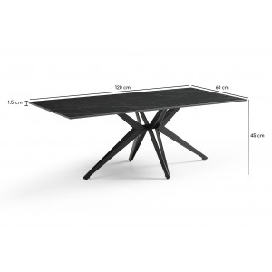 Table basse 120x60 cm céramique noir marbré pied étoile - INDIANA 06