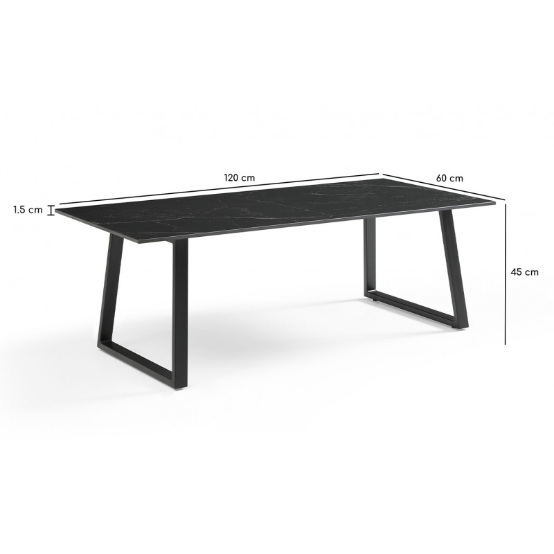 Table basse 120x60 cm céramique noir marbré pieds luge - INDIANA 02