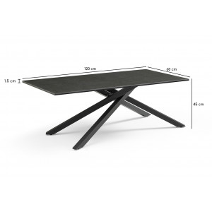 Table basse 120x60 cm céramique gris foncé pied torsadé - UTAH 05
