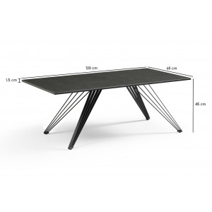 Table basse 120x60 cm céramique gris foncé pieds filaires - UTAH 01