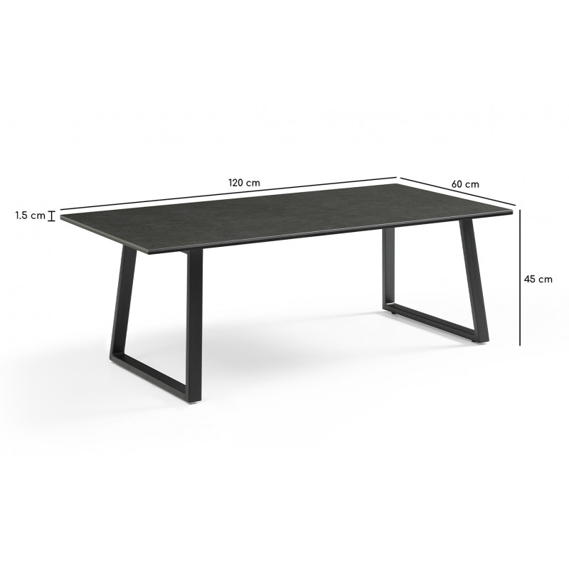 Table basse 120x60 cm céramique gris foncé pieds luge - UTAH 02