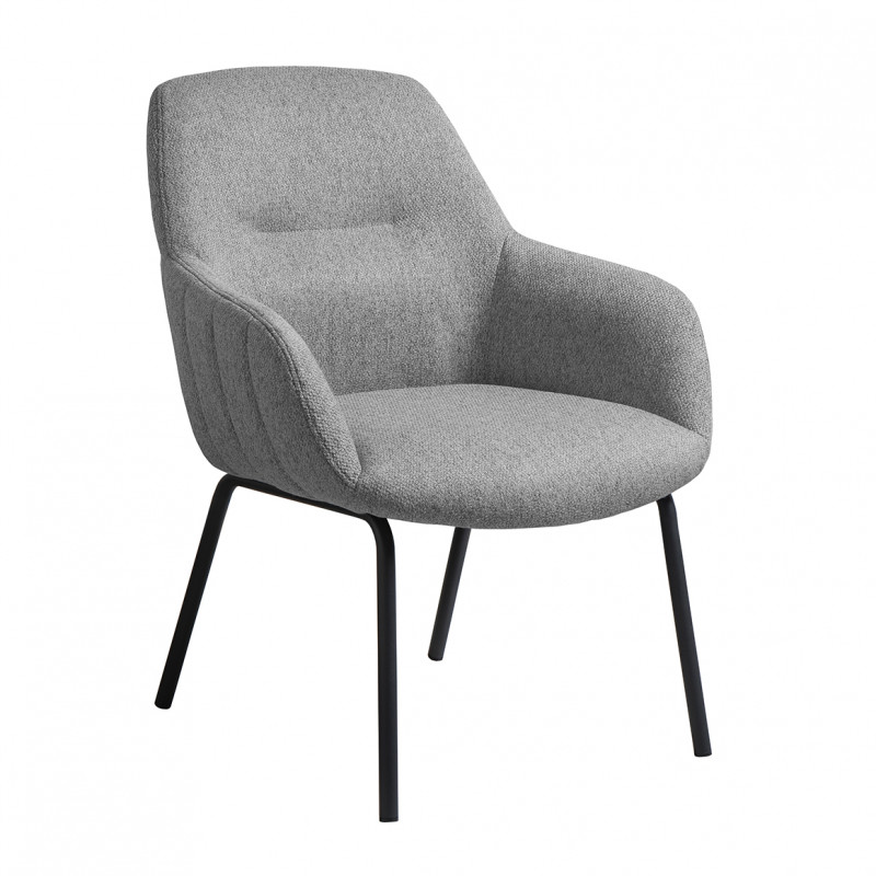 Fauteuil en tissu gris chiné avec accoudoirs et surpiqures pieds en métal noir - Style rétro - MUST