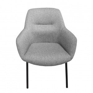 Fauteuil en tissu gris chiné avec accoudoirs et surpiqures pieds en métal noir - Style rétro - MUST