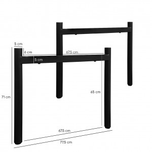 4 pieds de table de repas en métal noir finition peinture poudrée design minimaliste droit hauteur 65 cm - 09