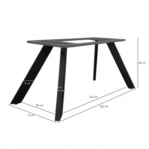 4 pieds de table de repas en métal noir finition peinture poudrée design incliné hauteur 65 cm - 08