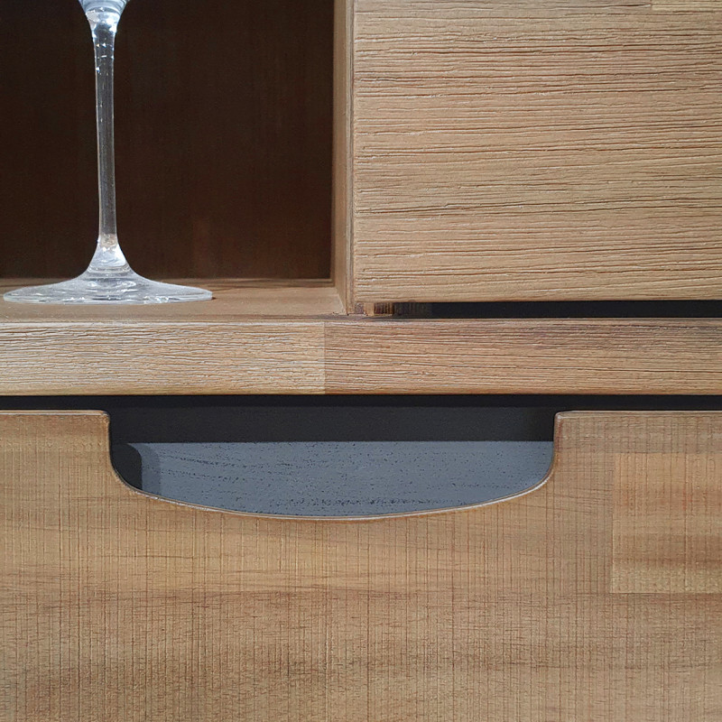 Étagère en bois d'acacia et piètement en métal effet vieilli gris anthracite avec 3 tiroirs 5 niches et 1 porte - MAYBEL