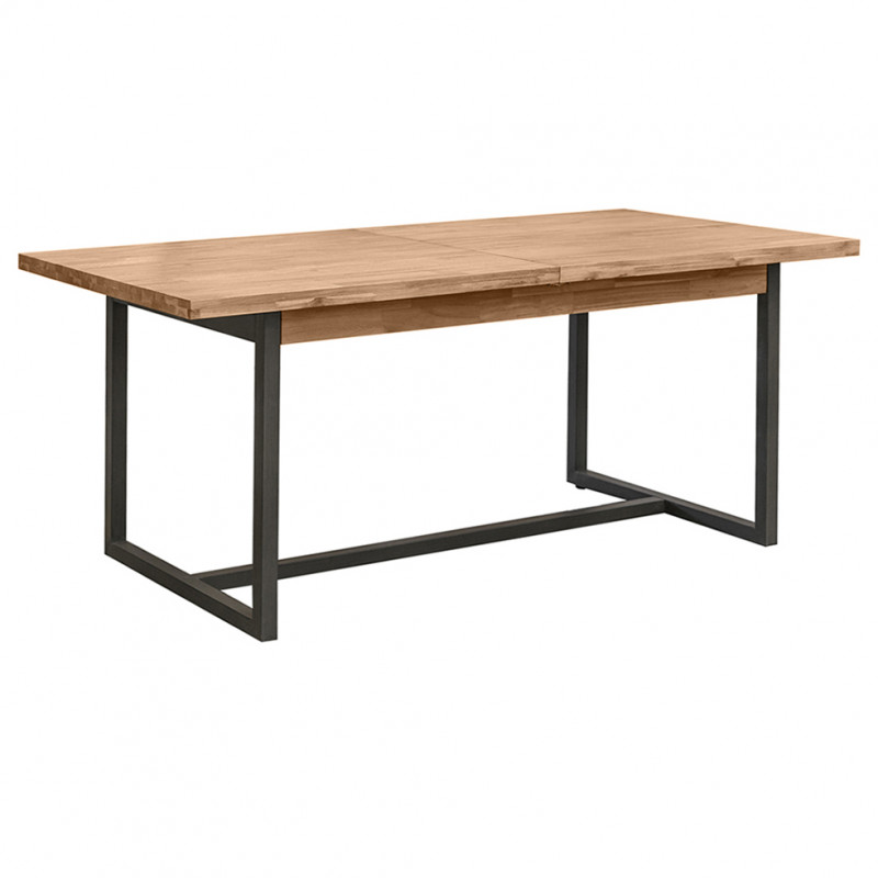 Table de repas extensible L180/220 cm en bois d'acacia et piètement en métal effet vieilli gris anthracite - MAYBEL
