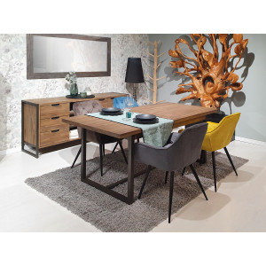 Table de repas extensible L180/220 cm en bois d'acacia et piètement en métal effet vieilli gris anthracite - MAYBEL