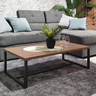Table basse en bois d'acacia et piètement en métal effet vieilli gris anthracite - MAYBEL
