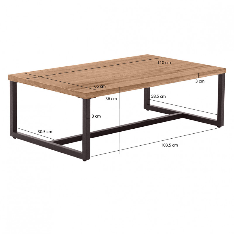 Table basse en bois d'acacia et piètement en métal effet vieilli gris anthracite - MAYBEL