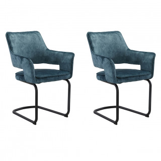 Lot de 2 chaises tissu bleu et piétement métal noir - RIO