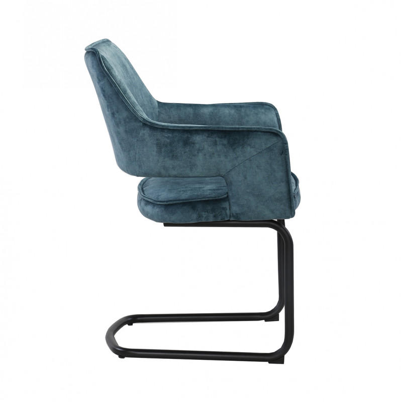 Lot de 2 chaises tissu bleu et piétement métal noir - RIO