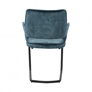 Lot de 2 chaises tissu bleu et piétement métal noir - RIO