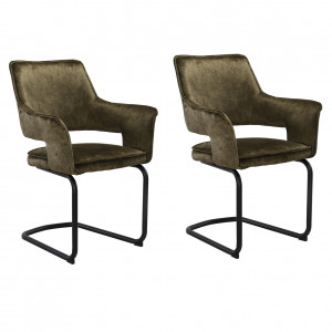 Lot de 2 chaises tissu vert et piétement en métal noir - RIO