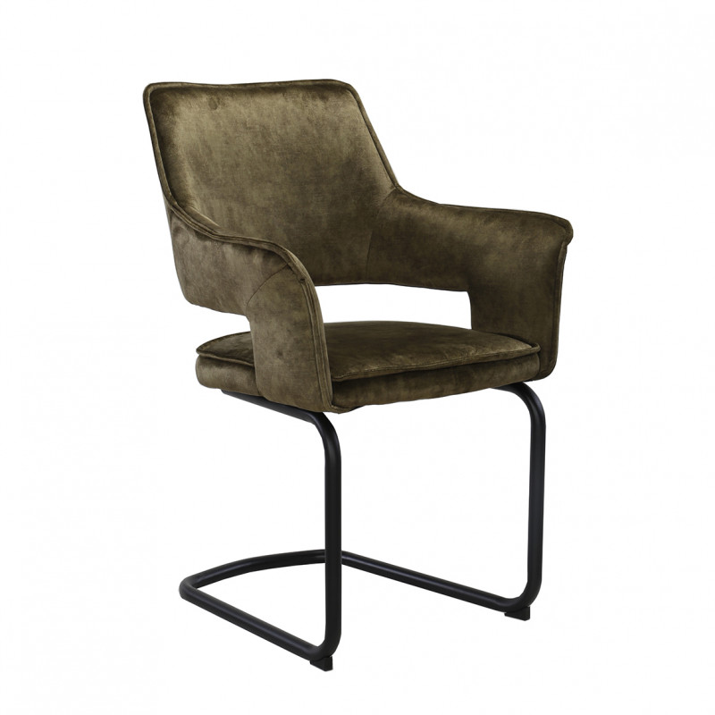 Lot de 2 chaises tissu vert et piétement en métal noir - RIO