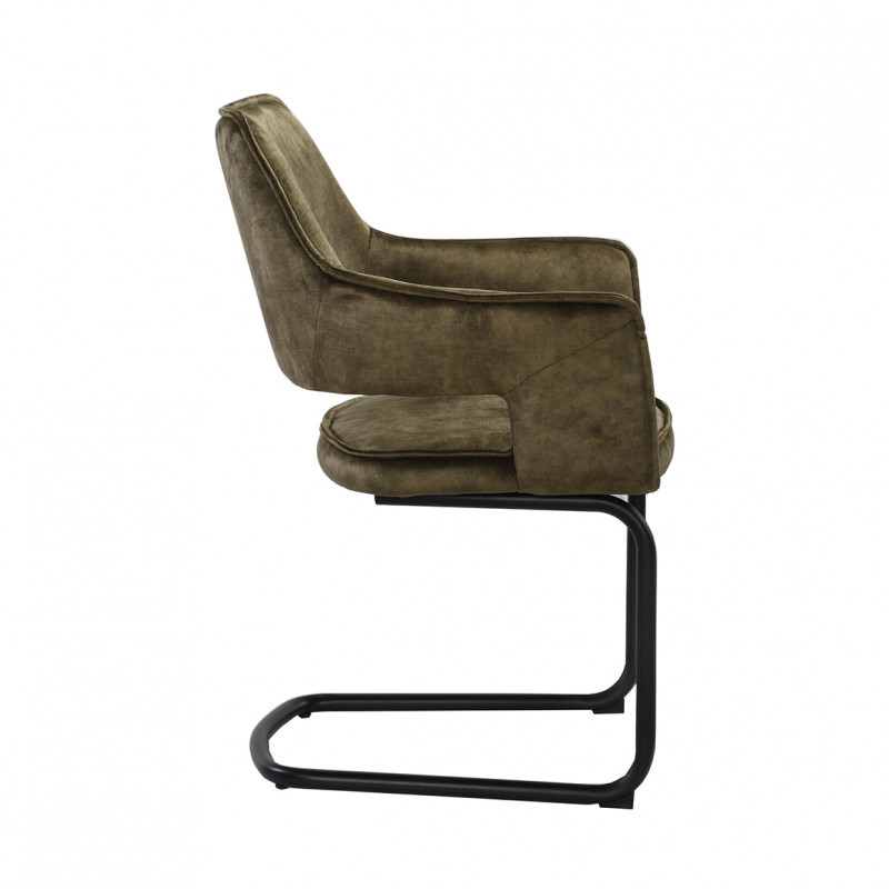 Lot de 2 chaises tissu vert et piétement en métal noir - RIO