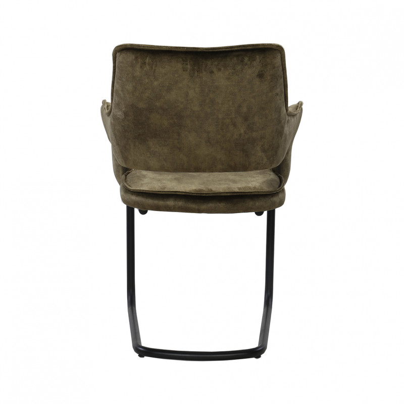 Lot de 2 chaises fauteuil tissu vert velours confortable et piétement luge en métal noir - RIO