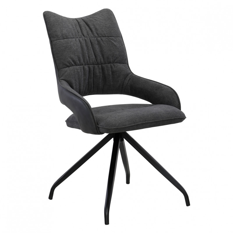 Lot de 2 chaises rotatives en tissu gris foncé et pieds métal - MELOW