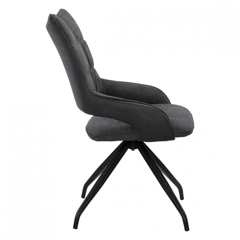 Lot de 2 chaises rotatives en tissu gris foncé et pieds métal - MELOW