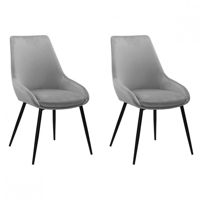 Lot de 2 chaises en velours gris et piètement en métal noir - JAZZY