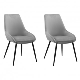 Lot de 2 chaises en velours gris et piètement en métal noir - JAZZY