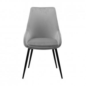 Lot de 2 chaises tissu velours gris clair doux avec piétement métal noir confortable - JAZZY