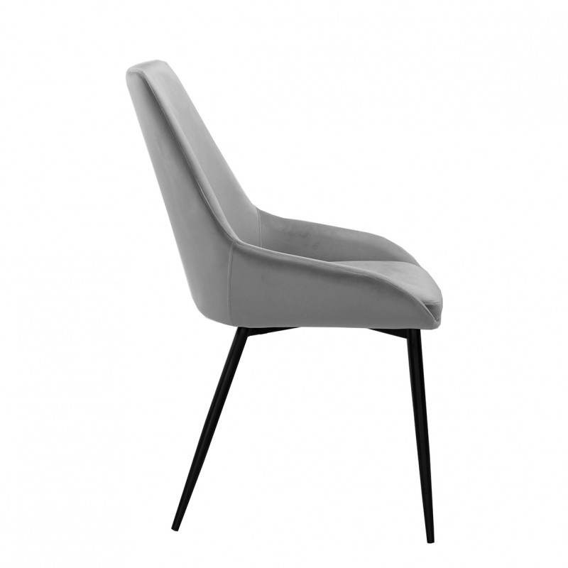 Lot de 2 chaises en velours gris et piètement en métal noir - JAZZY