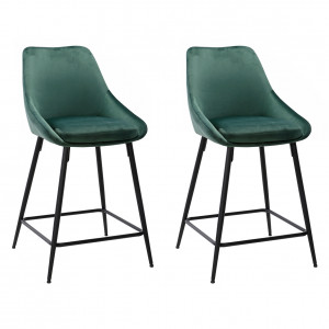 Lot 2 tabourets de bar velours vert foncé et piètement métal - JAZZY