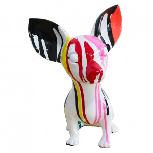 Statue chien chihuahua coulures peinture multicolore H.30 cm - BEVERLY