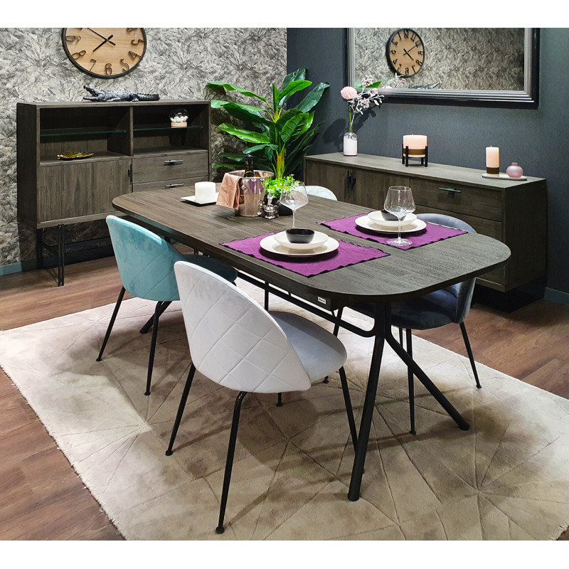 Buffet en bois d'acacia massif cendré avec piètement métal noir - KUBI