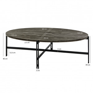 Table basse ovale en bois d'acacia cendré avec piètement métal - KUBI