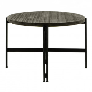 Table basse ovale en bois d'acacia cendré avec piètement métal - KUBI