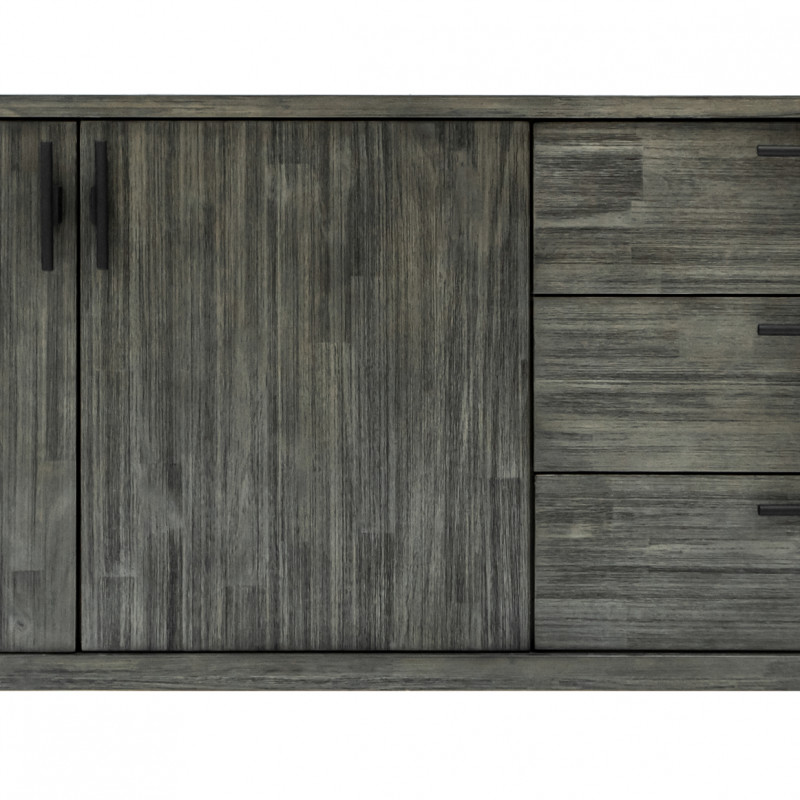 Buffet en bois d'acacia massif cendré avec piètement métal noir - KUBI