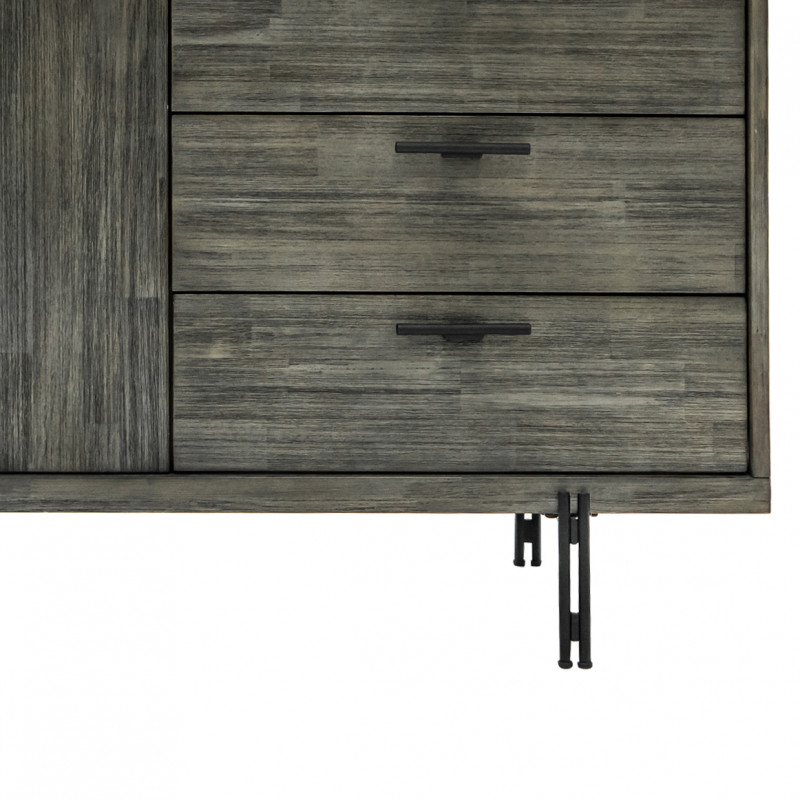 Buffet en bois d'acacia massif cendré avec piètement métal noir - KUBI
