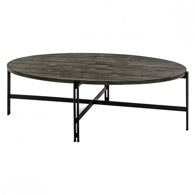 Table basse ovale en bois d'acacia cendré avec piètement métal - KUBI