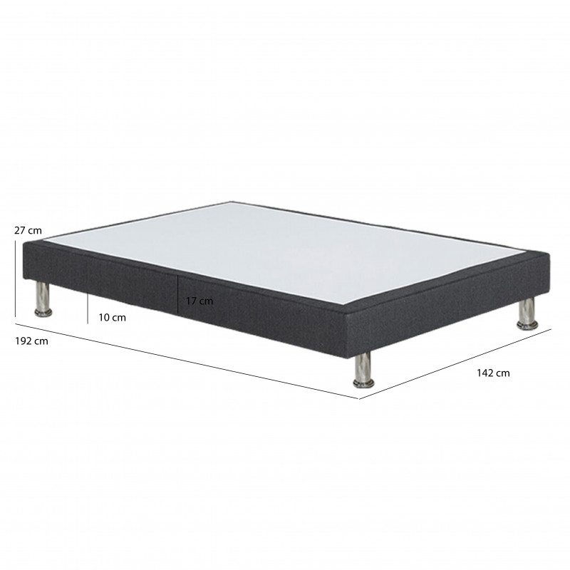 Sommier 140x190 cm bois massif tissu gris foncé pieds métal - REMIMOS