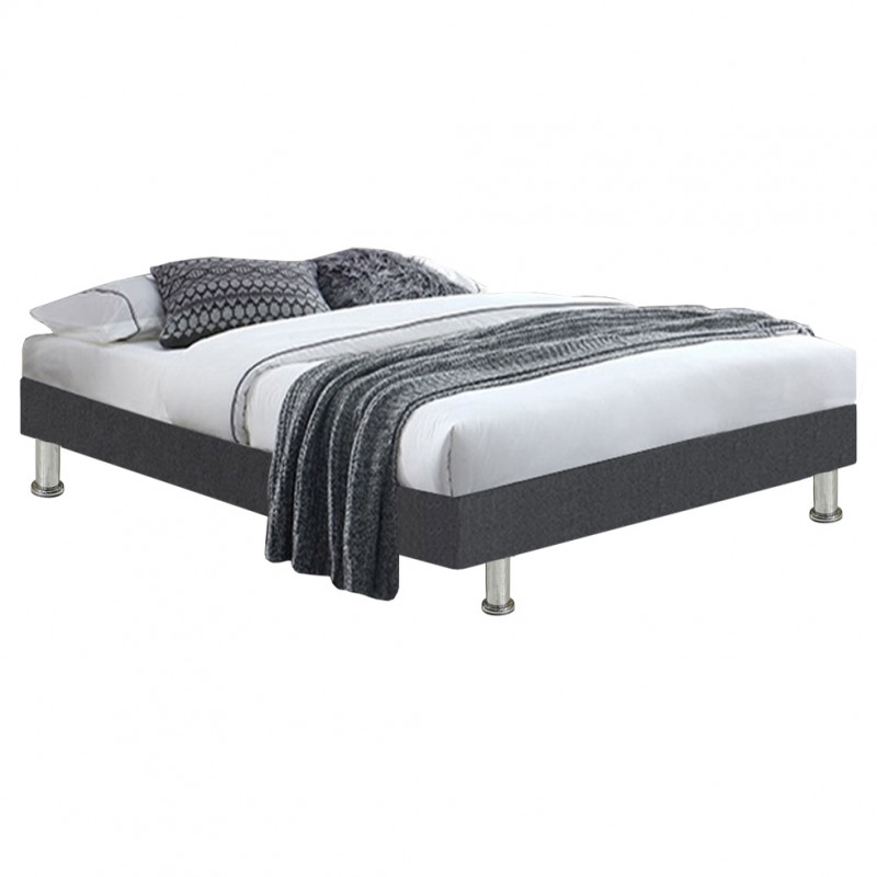 Sommier 140x190 cm bois massif tissu gris foncé pieds métal - REMIMOS