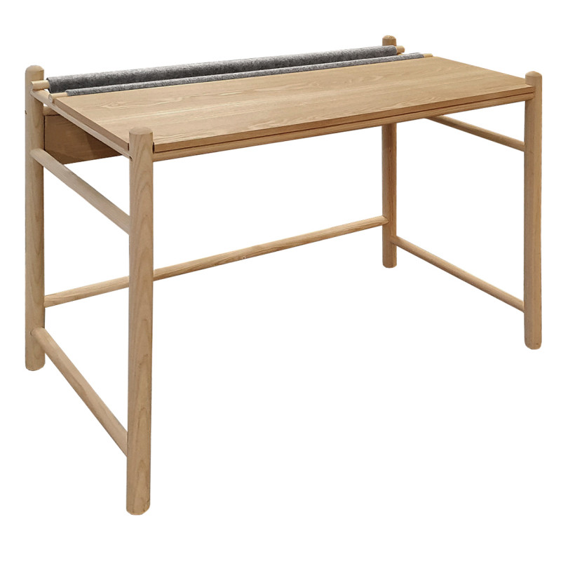 Bureau en bois de frêne brut et feutrine gris L90 cm - AGDE 3284