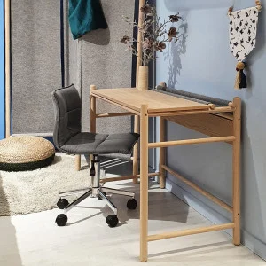 Bureau en bois de frêne brut et feutrine gris L90 cm - AGDE 3284