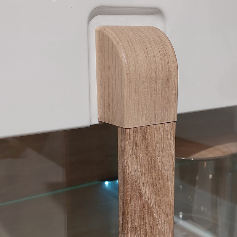 Meuble vitrine blanc décor bois clair vitrage verre trempé - ALEXIANE