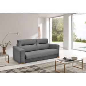 Canapé convertible 2 places L.200 cm en tissu gris clair chiné système rapido couchage 140x190 cm - VIGO