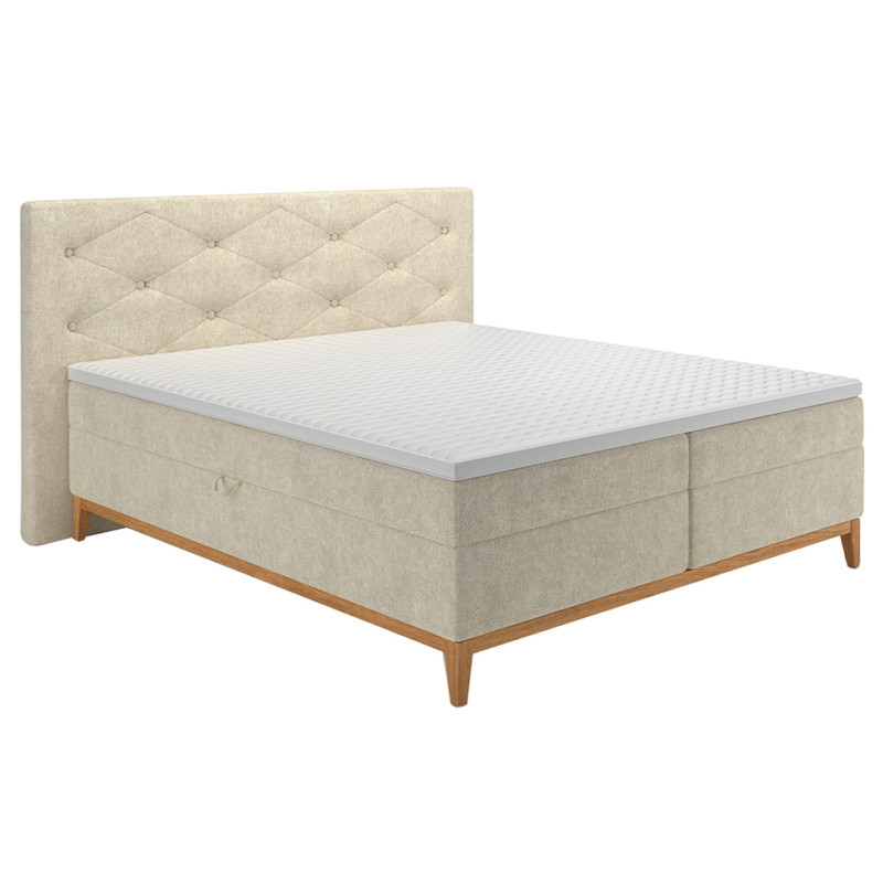 Lit boxspring 2x80x200 cm tissu écru avec matelas et surmatelas - SKY