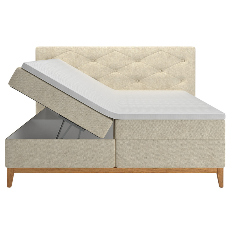 Lit boxspring 2x80x200 cm tissu écru avec matelas et surmatelas - SKY
