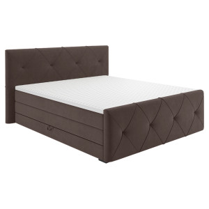 Lit boxspring 160x200 cm velours marron matelas + surmatelas - BLOOM