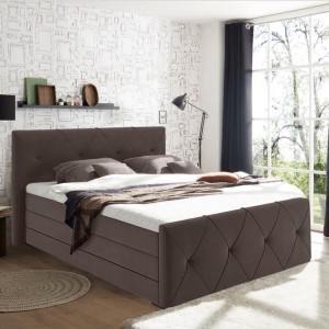 Lit boxspring 160x200 cm velours marron matelas + surmatelas - BLOOM