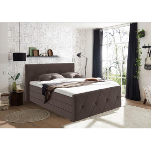 Lit boxspring 180x200 cm velours marron matelas + surmatelas - BLOOM