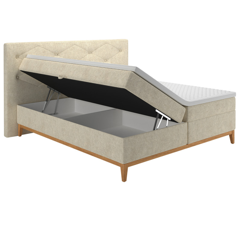 Lit boxspring 160x200 cm tissu écru avec matelas et surmatelas - SKY