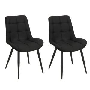 Lot de 2 chaises capitonnées rembourrées en tissu noir avec pieds en métal noir style moderne et contemporain – JAELLE