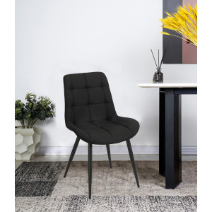 Lot de 2 chaises capitonnées rembourrées en tissu noir avec pieds en métal noir style moderne et contemporain – JAELLE