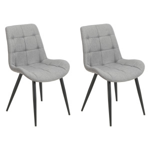 Lot de 2 chaises capitonnées rembourrées en tissu gris clair chiné avec pieds en métal noir – JAELLE